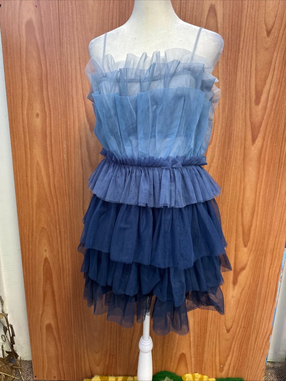 Storia Blue Grey Ombre Camisole Adjustable Strap M Medium Party Cocktail Dress